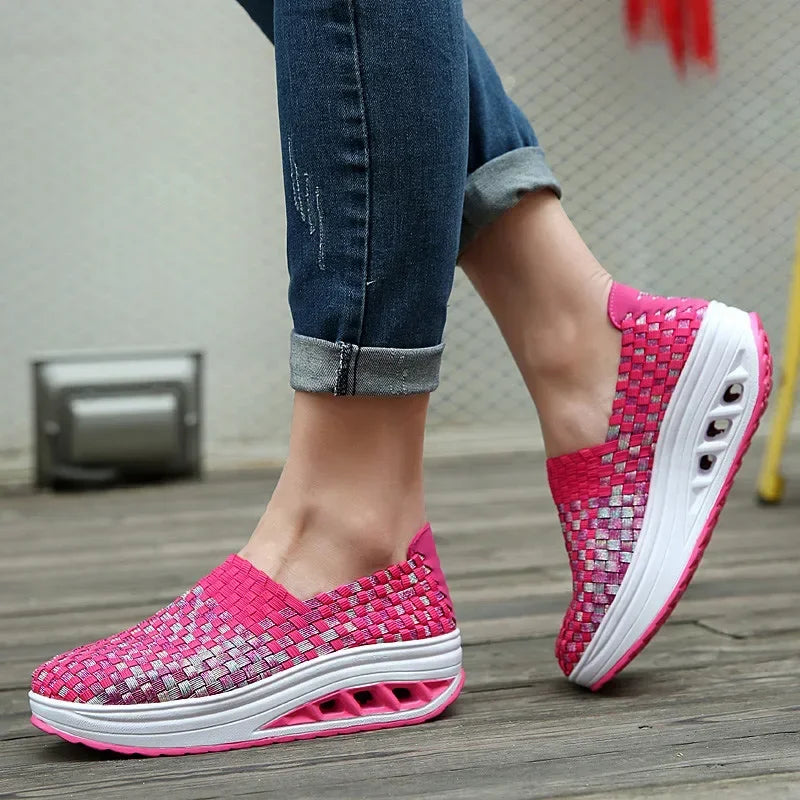 Women Sneakers Casual Wedges Increased Platform Shoes Woman Woven Breathable Sneakers Tenis Shoes Zapatillas Chaussure Femme