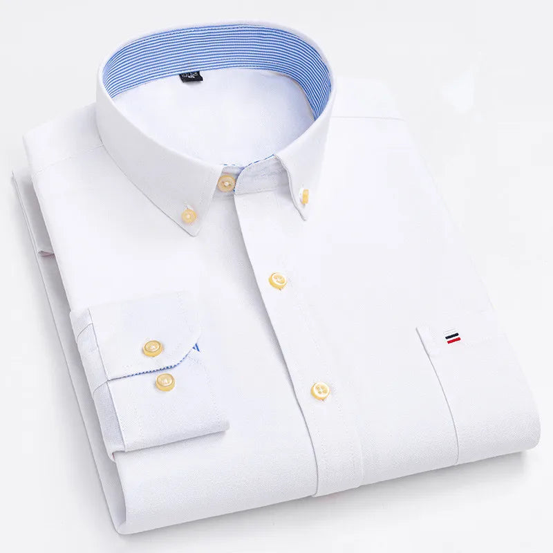 Men's Classic Plaid Oxford Long Sleeve Shirts Pocket 100% Cotton Business Casual Formal Standard Fit Workwear Button Down Shirts