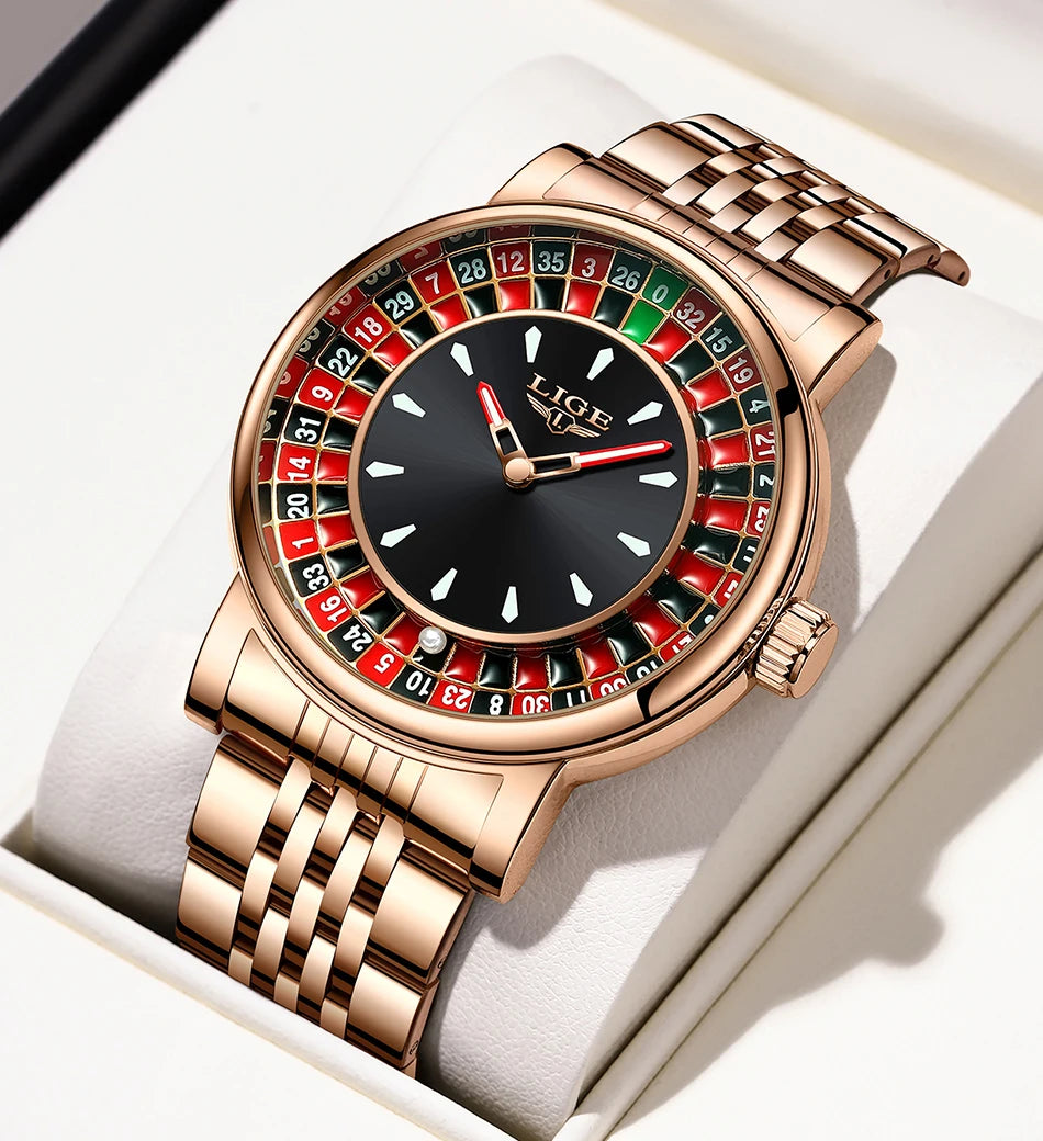 LIGE 2025 Creative Luxury Watches Men Roulette Game Dial Fashion Mens Watch Waterproof Luminous Steel Quartz Wristwatches Relojs