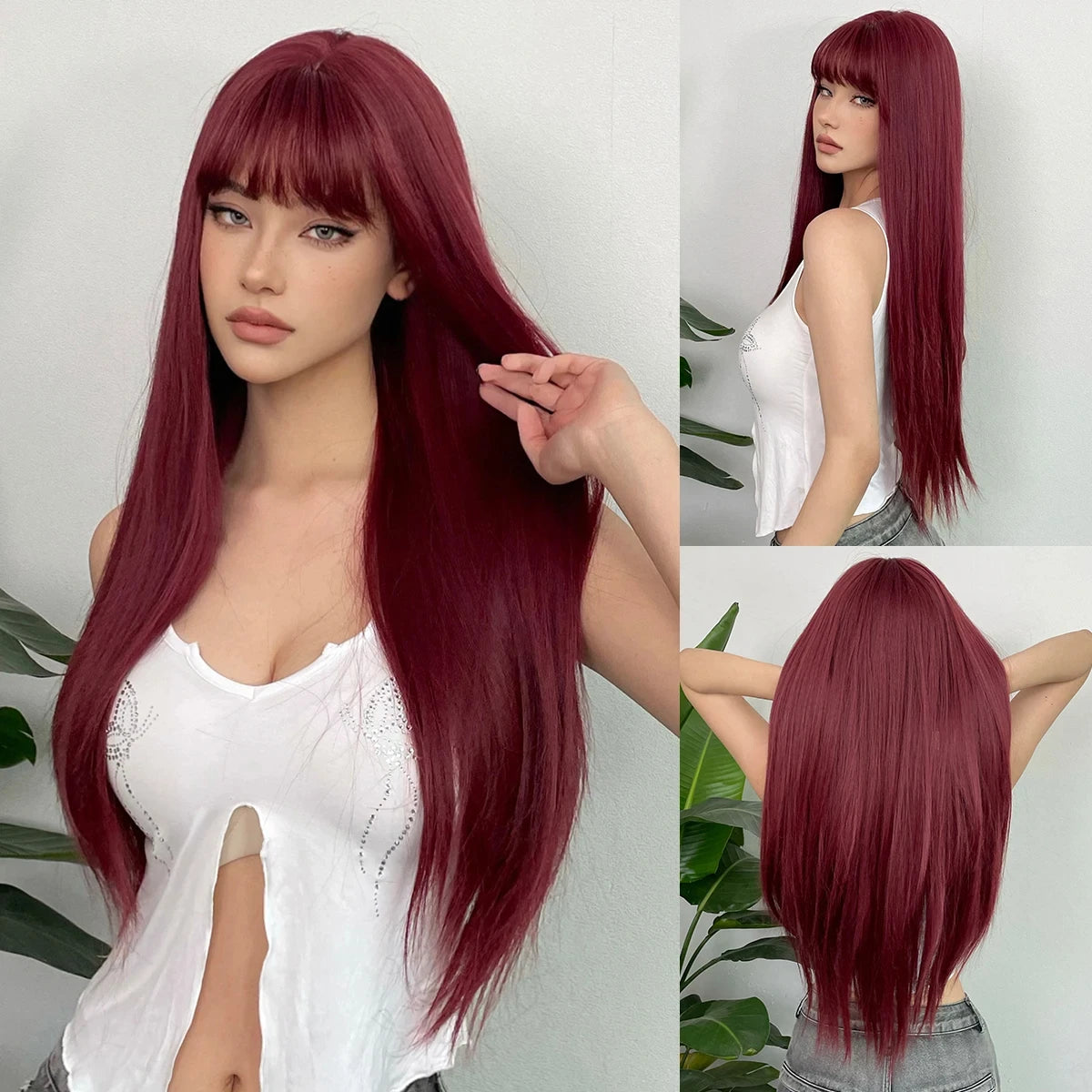 New light pink synthetic wig for long straight hair for party, Halloween cosplay, daily use, high-temperature hair accessory