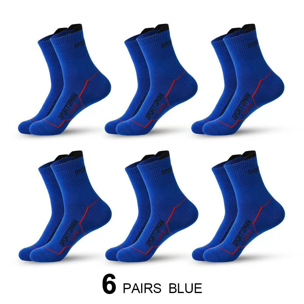 6/12 Pairs Men Mid Length Sports Socks Fashionable Geometric Patterns Breathable Odor Resistant Running Cycling Basketball Socks