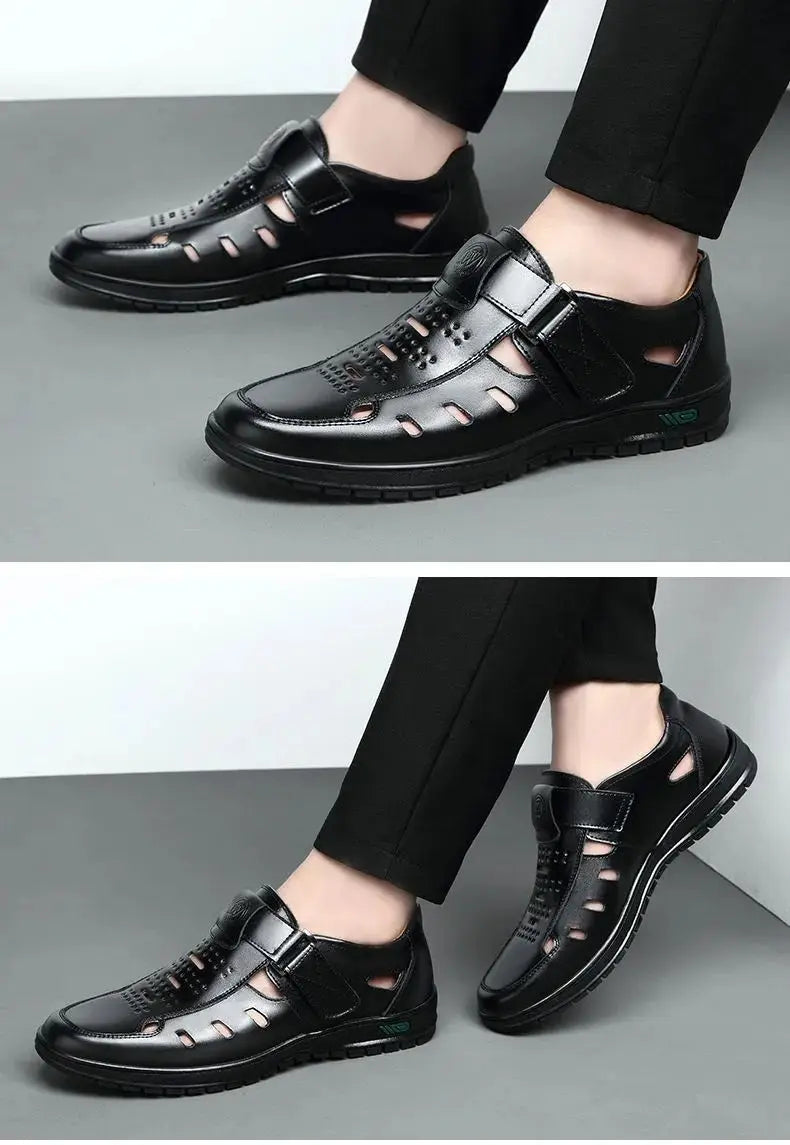 Sandals Summer Men Cozy Hollow Non-slip Soft Cool Lighted Breathable All-match Classic Wearable Fashion Casual Leather Sandals