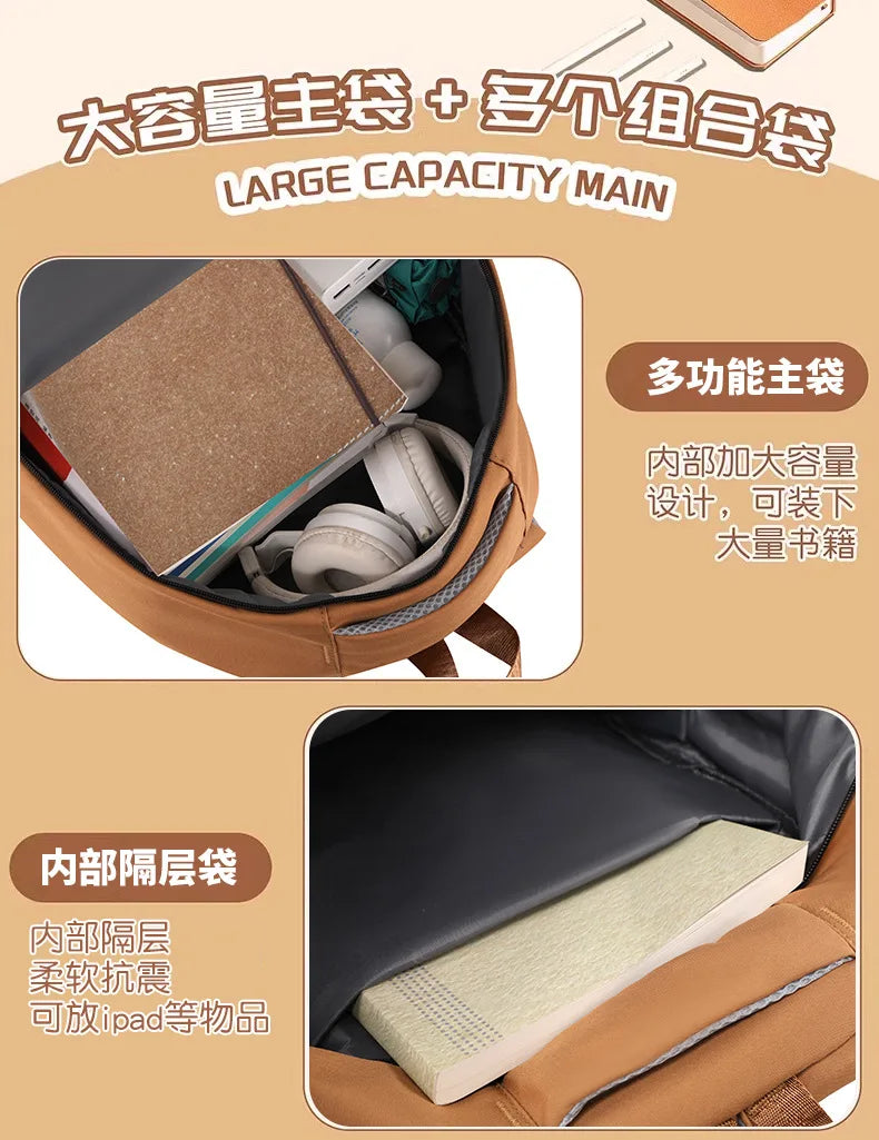 Kawaii Capybara School Backpack for Girls School Bags Set Casual Daypack Teens Girls Book Bag Children Schoolbag Travel Backpack