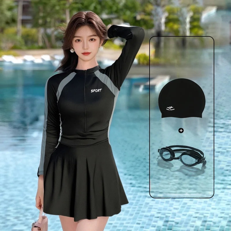 plus Size  Swimsuit Long Sve Holiday Swimwear for Women Casual Sle Milk Silk Fabric round Ne Fixed Chest Pad
