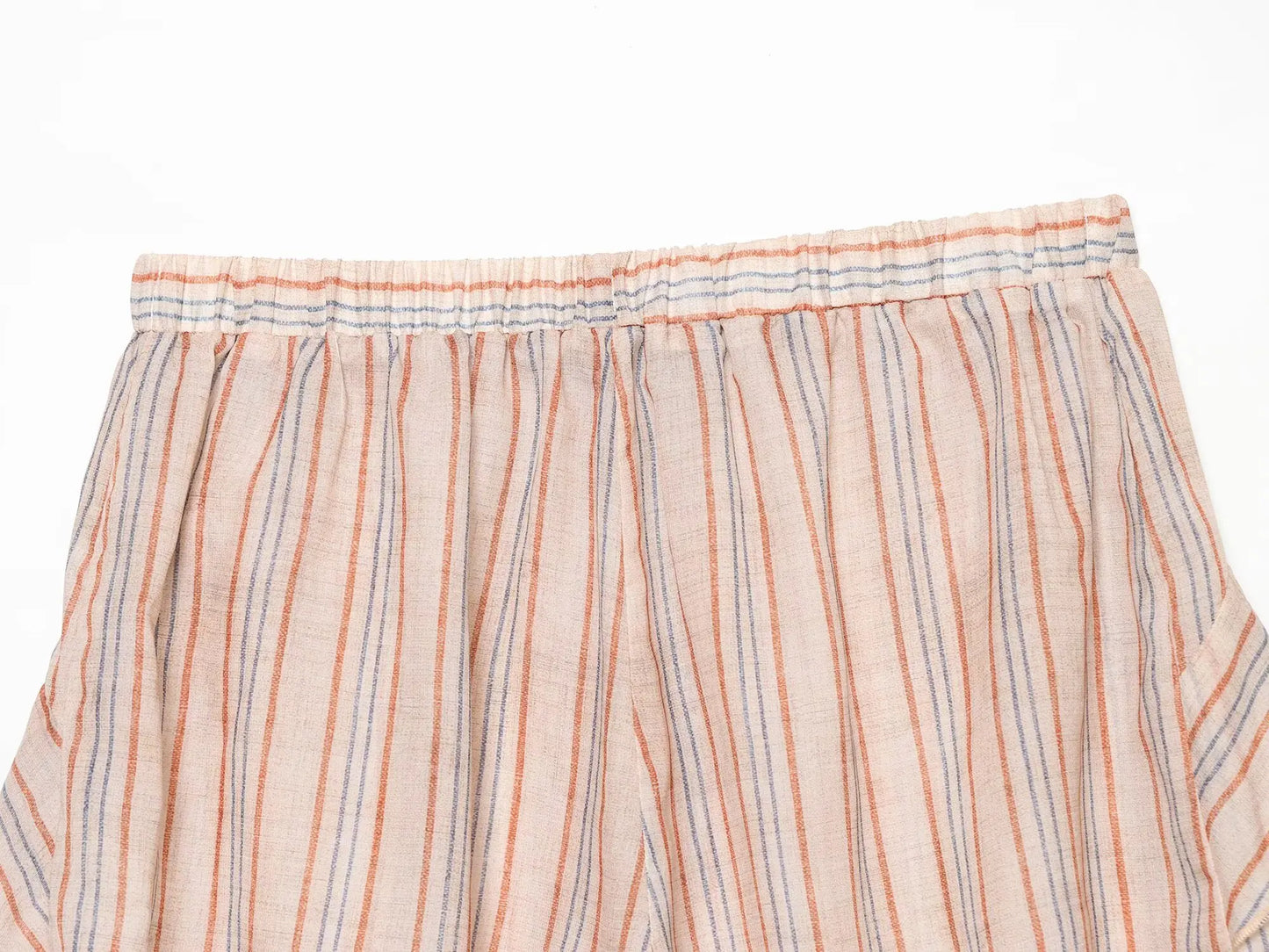 KONDALA Casual Striped Summer Woman Suits Lace-up V-Neck Shirt+ Drawstring Lace Shorts Fashion 2026 Female Elegant Tiered Sets