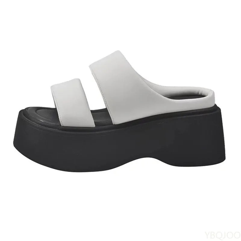 Summer 2025 Women's Fashionable Wedge Heels Slides Chunky Sandals High Heels casual Woman Beach Thick Bottom comfort Flip Flops