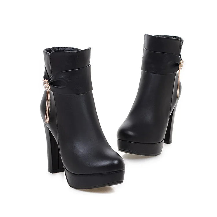 Brand Ankle Boots For Women Platform Fashion High Heel Short Boot Large Size Zipper Autumn Winter Black White Pink Women Shoes