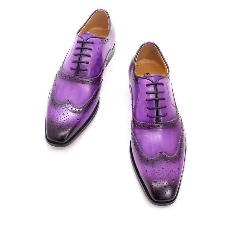 Noble Purple Handmade Mens Brogue Carved Leather Shoes Genuine Leather Men's Dress Shoes Classic Business Formal Shoes for Men