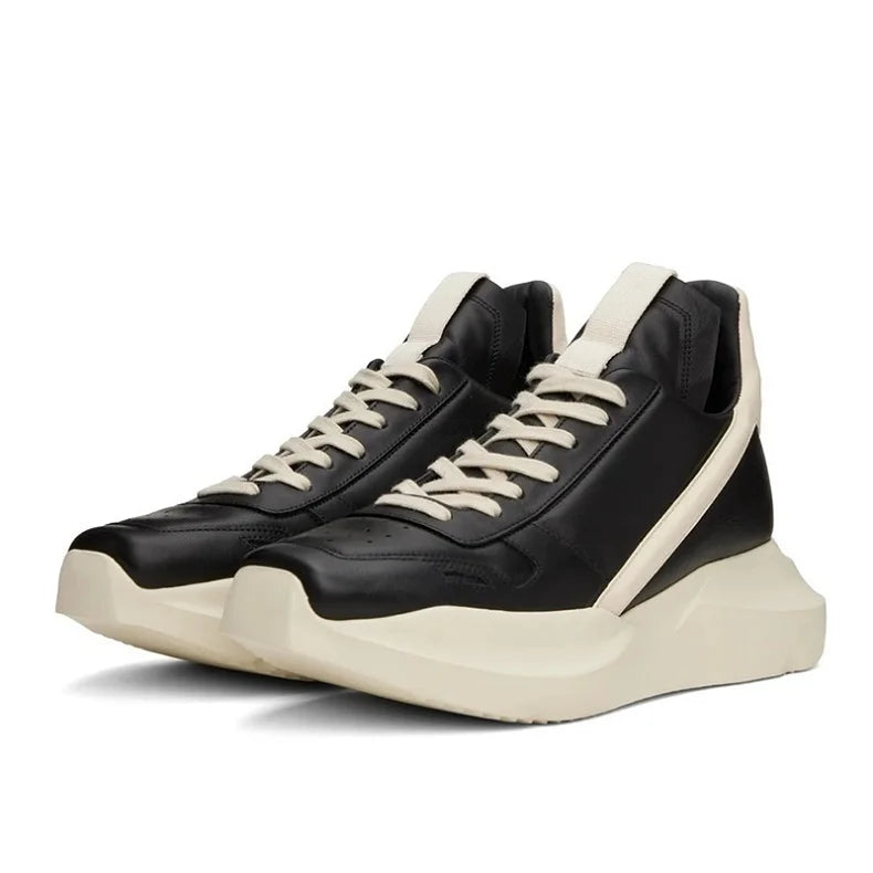 Spring Autumn New British Style Leisure Chunky Bottom Sewing Cross-tied Genuine Leather Men Casual Sneakers Male Board Shoes