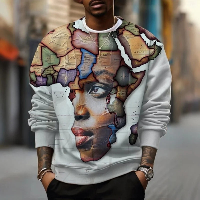 African Ethnic Pattern Hoodie For Men Retro Fashion 3D Printed Sweatshirt Autumn Long Sleeve Personality O-Neck Hoodies Pullover