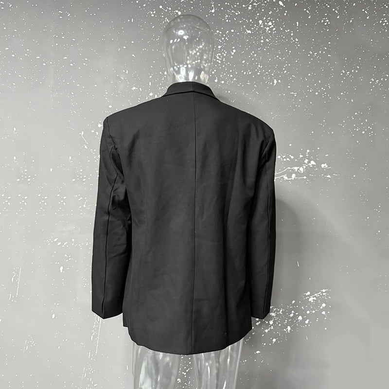 IEFB Metal Button Design Men's Blazers Shawl Collar Oblique Placket Design Casual Clothing Solid Color Male Suit Jackets 9W957