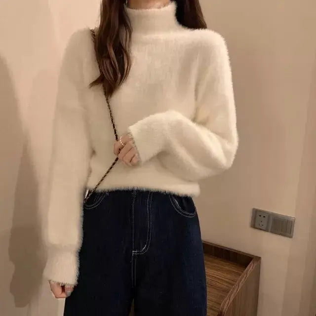 2026 Winter Imitate Mink Wool Hot Fleecing Female Turtleneck Elastic Casual Sweater Women Knitted Tops Pullovers Soft  Warm