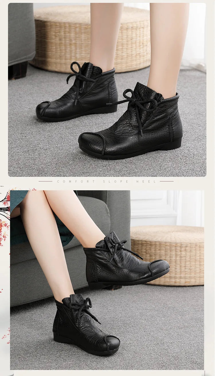 Careaymade-Genuine leather women's boots Fashion retro warm Oversized shoes cow leather Pure handmade ankle boots Casual boots