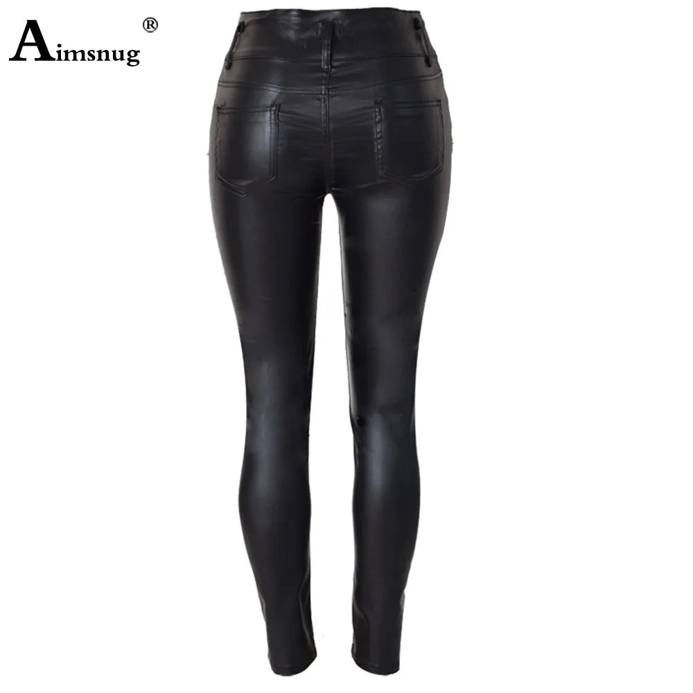 Women Rock Style PU Leather Pants Female Ankle-Length Pants High Waist Skinny Trouser Sexy Grunge Faux Leather Pencil Pant New