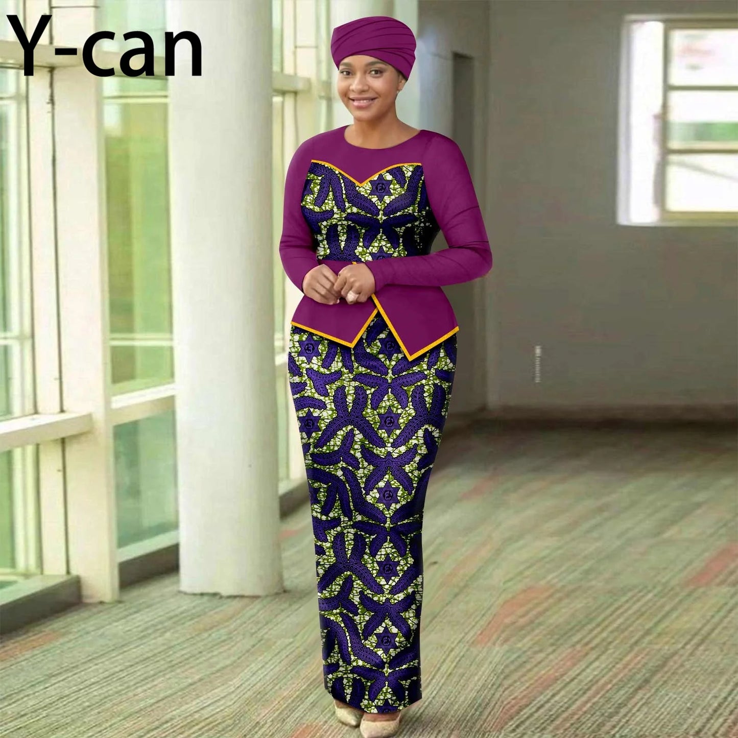 African Dresses for Women Elegant Patchwork Women Gown with Headscarf  Wedding Party African Style Ankara Print 2525050