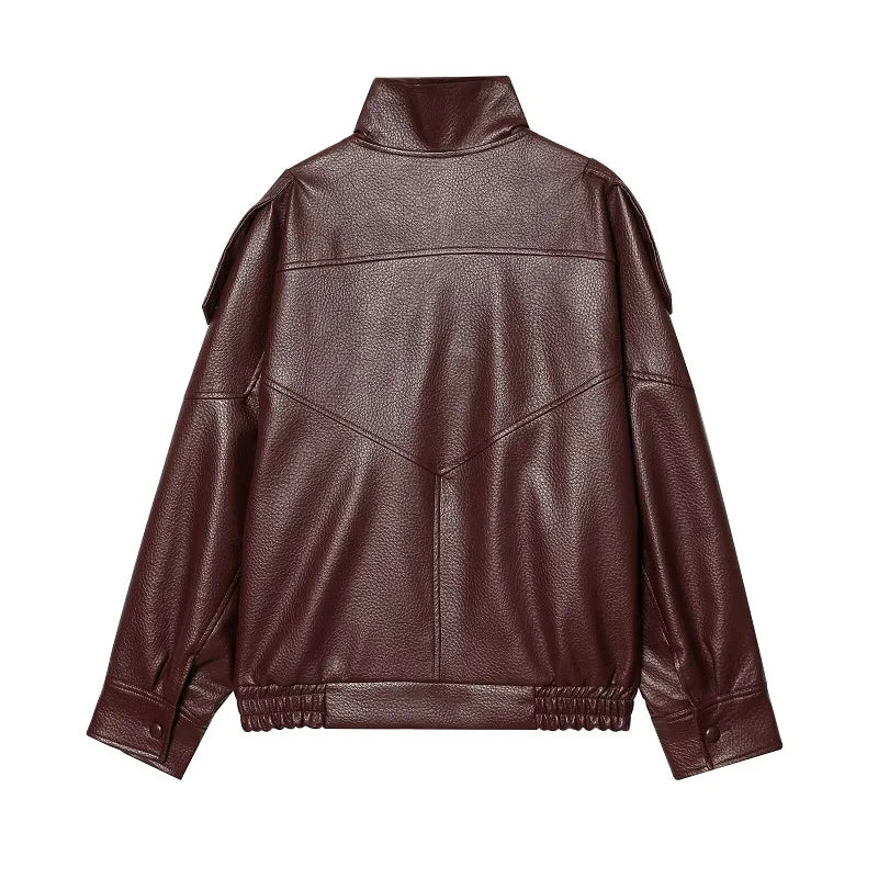 MUJER Faux Leather Women's Jacket Black Oversize Bomber Jackets for Women Outerwears Winter Overcoat Female Fashion Jacket Woman