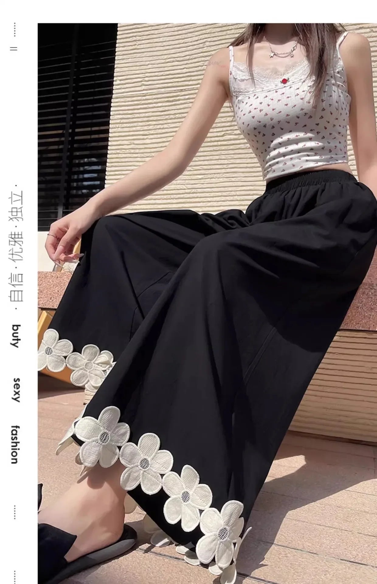 Spring and summer best-selling styles: leisure, fresh, country style, cute, versatile, floral high-waisted nine-tenths pants