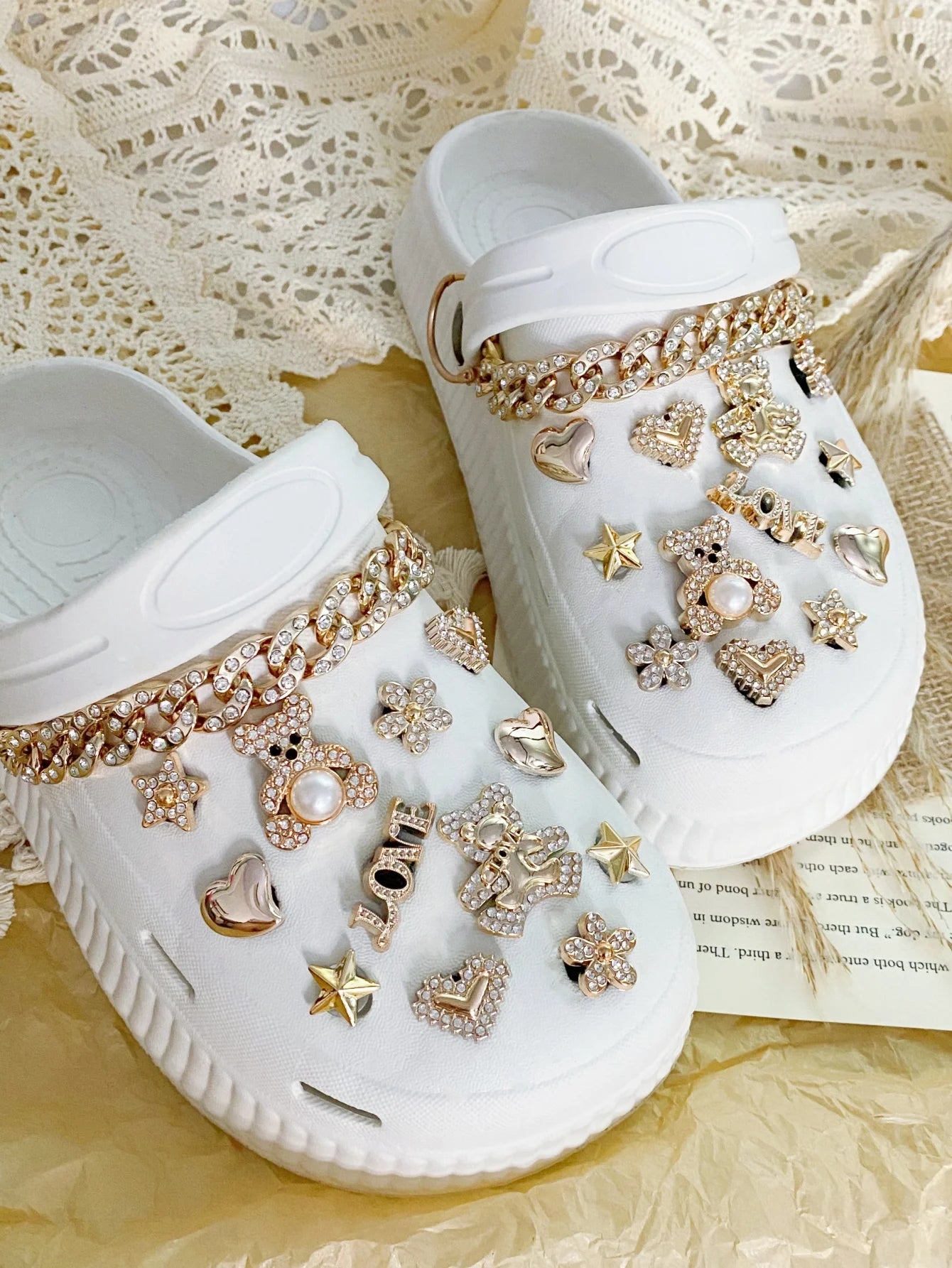 26pcs Detachable Fully Rhinestone Small Bear Shoe Charms, Suitable For Clogs, Beach Sandals & Slippers