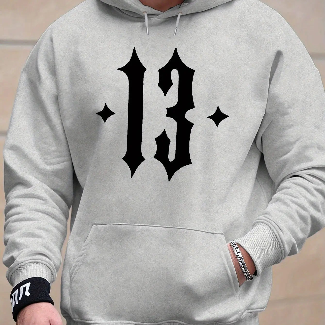 Men'S Hooded Sweatshirt with Number 13 Print - Casual, Comfortable Pullover for Fall and Winter, Long Sleeve Casual Style Top
