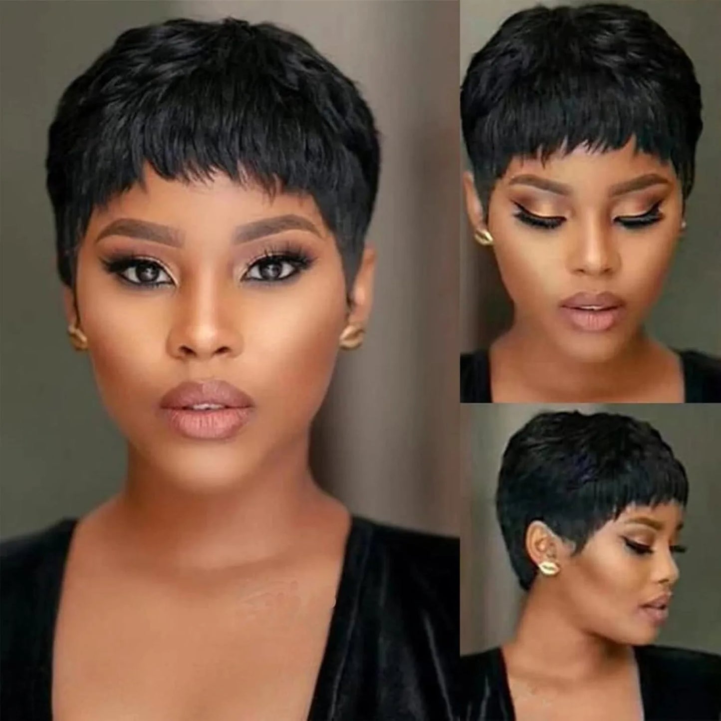 Pixie Cut Wig Human Hair Short Pixie Cut Wigs with Bangs for Black Women Straight Full Machine Made Natural Color