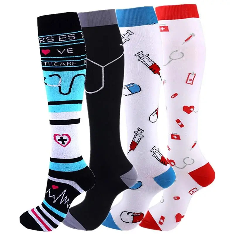 4 Pairs Compression Socks 20-30mmhg High Stockings Men Women Sports Socks For Marathon Cycling Varicose Veins Pregnancy Nursing