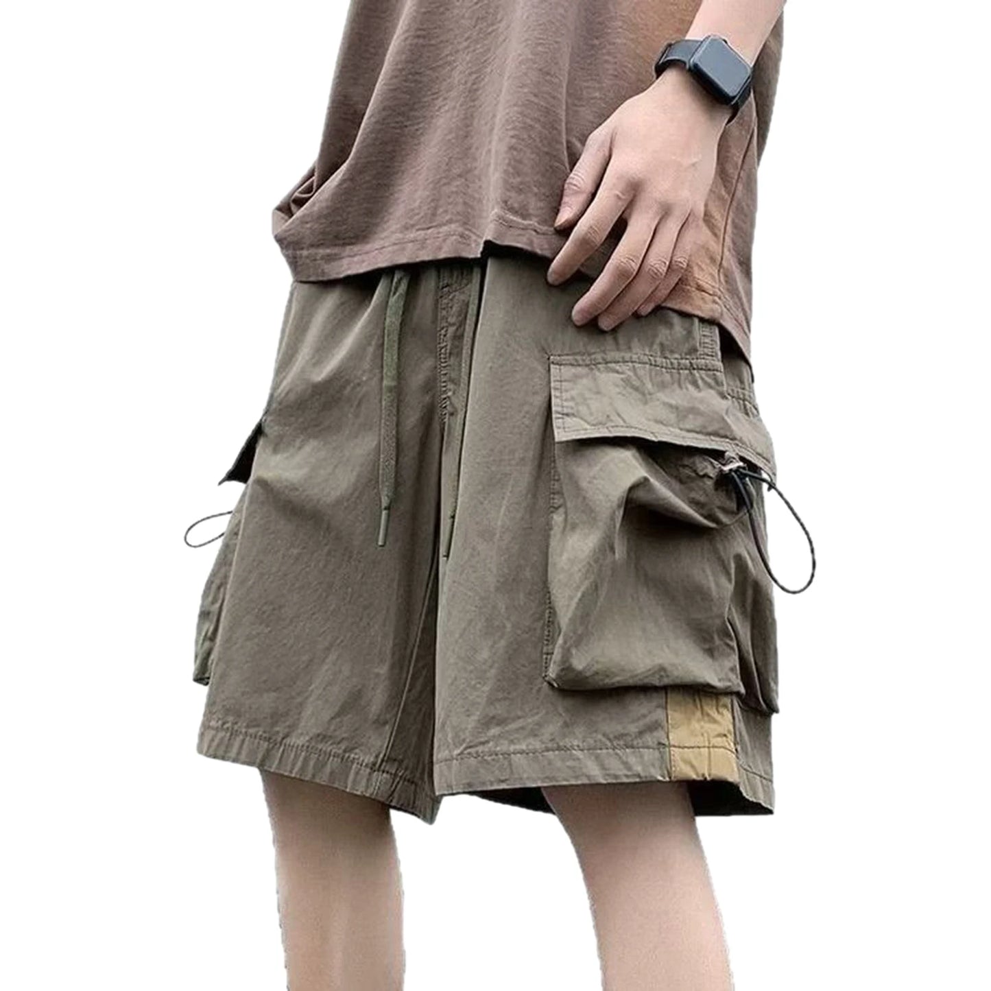 Multi Pockets Button Flying Summer Shorts Mid Rise Solid Color Straight Cargo Shorts Streetwear