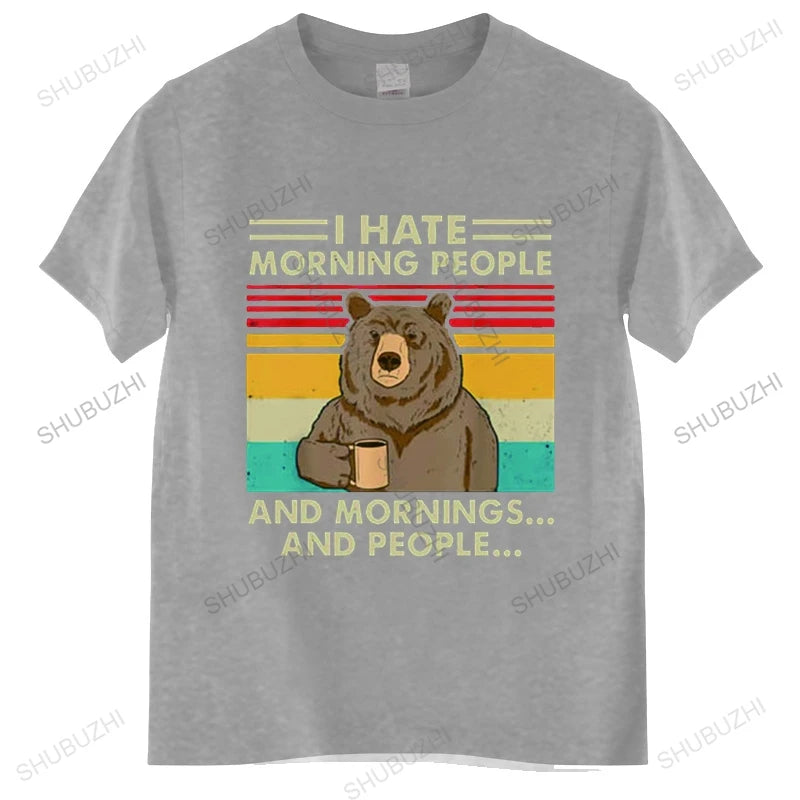 I Hate Morning People And Mornings And People T Shirt Funny-Bear Drink Coffee Lover Cute Lazy Animal Retro T-Shirt
