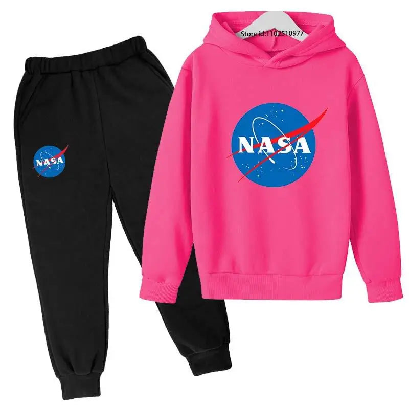 Kids NASA Fashion Casual Spring Autumn 2pcs Hoodie+jogging Pants Tracksuits 3-13 Years Boys Girls Trend Outfits Children Clothes
