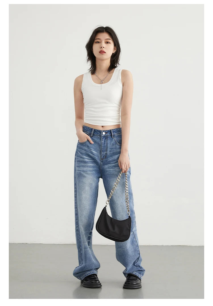 CHIC VEN Women Tanks New Solid Color Tees U-neck Pleated Vest Suspender Sleeveless Slim Female Top Spring Summer 2024