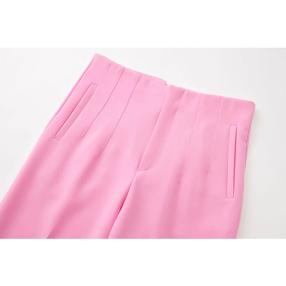 Duoperi Women High Waist Solid Trousers Chic Office Workwear Long Pants