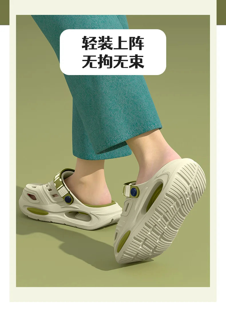Thick-soled hole shoes for men, summer outdoor toe-caps slippers, sports sandals with anti-slip and sand-crawling feeling