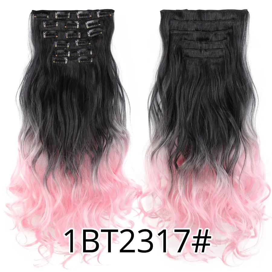22 Inches Synthetic Long Straight Hairstyle 16 Clips 6Pcs/Set Hair Extensions Blonde Black Hairpieces Heat Resistant For Women
