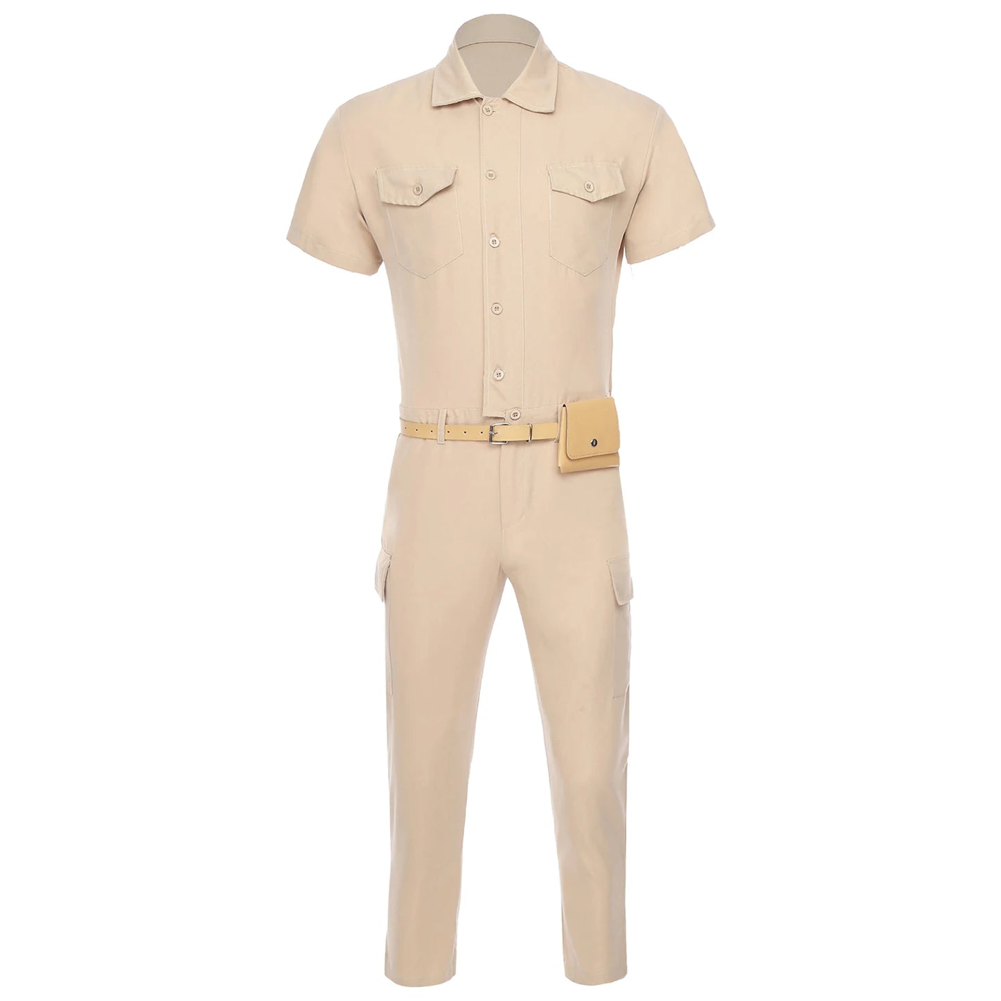 Mens Overalls Work Cargo Jumpsuit with Purse And Belt Workshop Uniform Multi-pocket Shorts Bottom Coveralls Rompers Work Wear