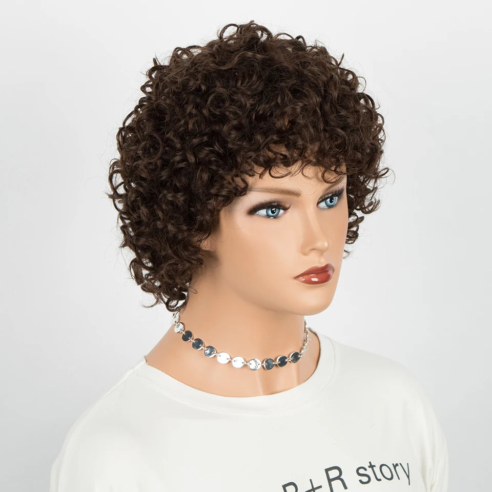 Sleek Short Human Hair Wigs 100% Remy Brazilian Curly Human Hair Wig 10 Inch Water Wave  Wig Natural Black Wigs For Black Women