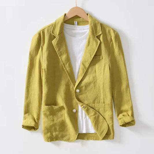 European American Men's Suits Business Casual Loose Fashion Solid Color Single-layer Cotton Linen Tops Jackets Versatile Tops