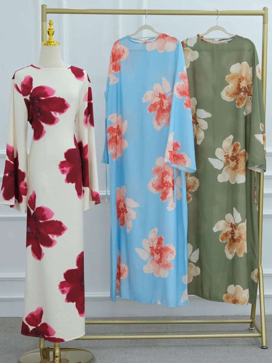 Women Arabic Eid Muslim Dubai Abaya Dress Luxury Fashion Flower Print Long Dress Kaftan Robe Femme African Islam Clothing Kebaya