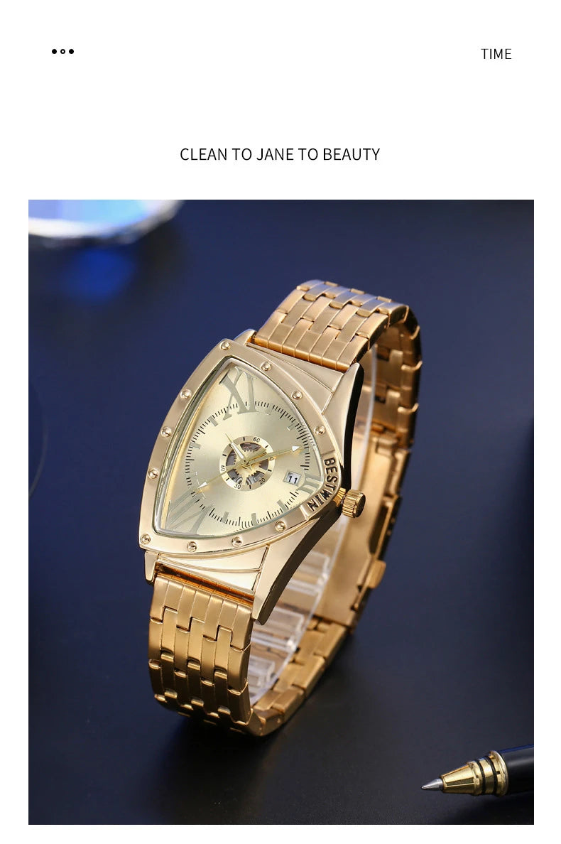 Golden Triangle Men Quartz Watch Unique Design Luxury Watches For Male Clock Sports Waterproof Men Wrist Watches Stainless Steel