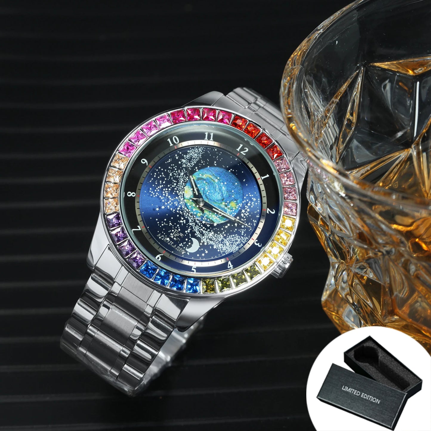 Fashion Starry Sky Luminous Mechanical Watch for Men Leather Steel Strap Luxury Brand Business Automatic Mens Watches AOKULASIC
