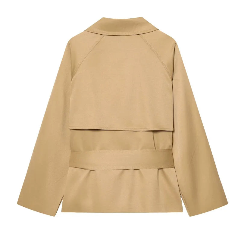 ETJ Autumn 2025 new collection  women's British style lapel double-breasted Maillard color belt casual trench coat
