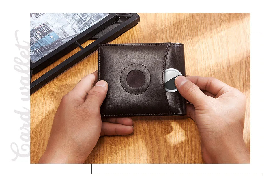 HUMERPAUL Airtag Wallet For Men Real Leather RFID Trifold Card Holder Case with ID Window Slim Anti-lost Purse