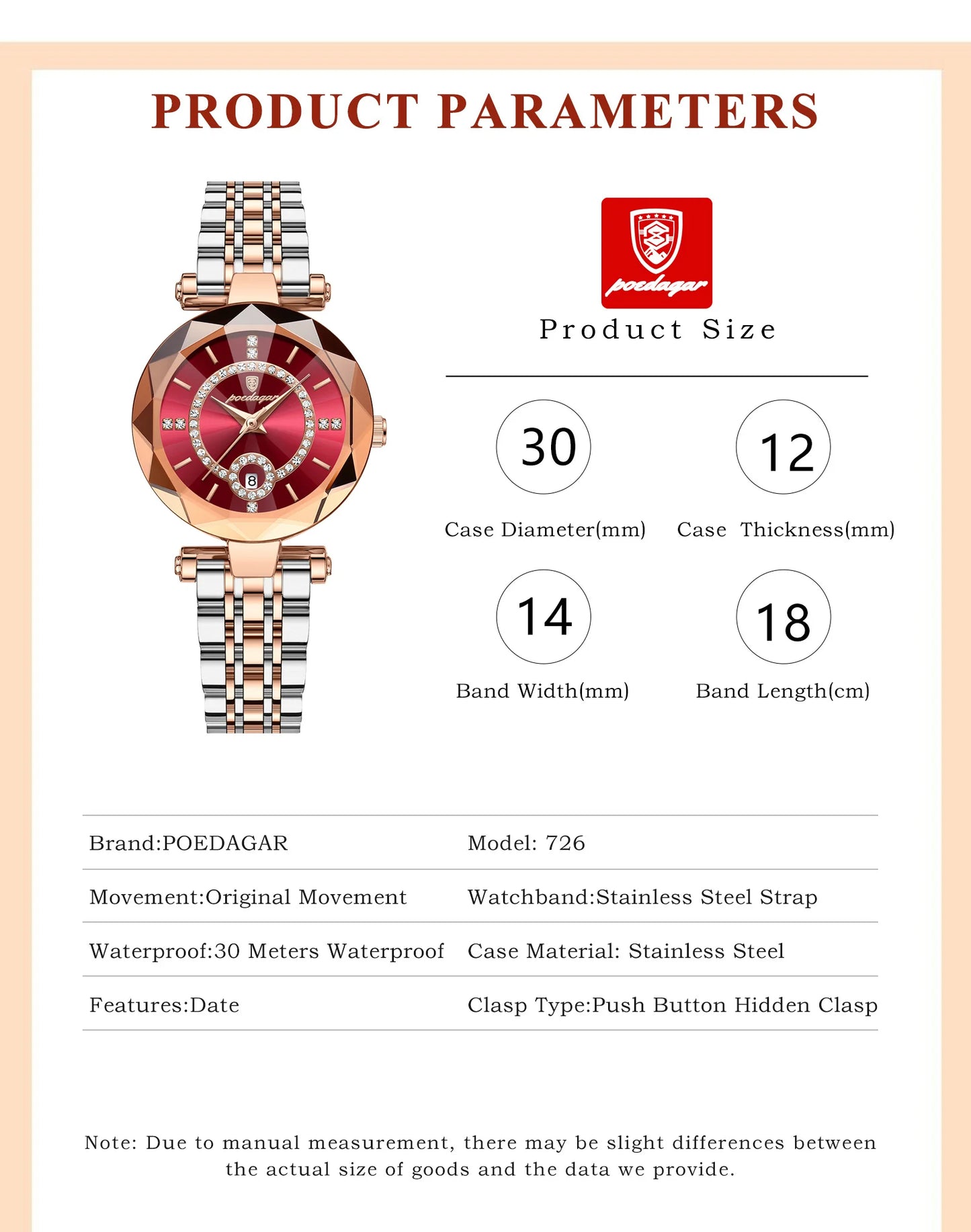 POEDAGAR Luxury Fashion Women Watches Waterproof Stainless Steel Date Diamond Ladies Watch High Quality Quartz Woman Wristwatch
