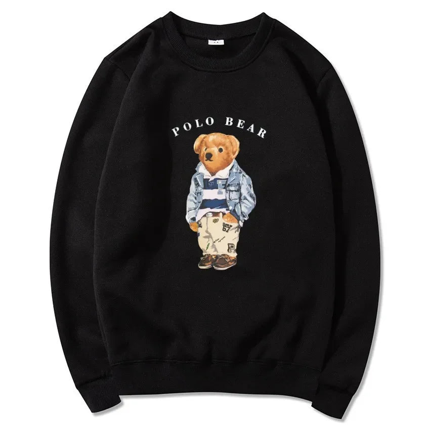 Men's casual and comfortable pullover, fashionable and versatile hooded sweatshirt with teddy bear pattern, sports shirt BAZAARHUBO