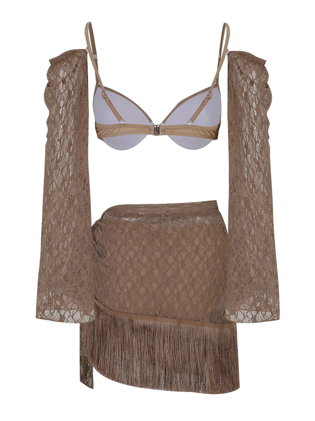 Sexy 3Pieces Push Up Bikini Set Women Swimsuit High Waist Perspective Tassel Skirt Beach Outing Bathing 2024 Feminine Swimwear