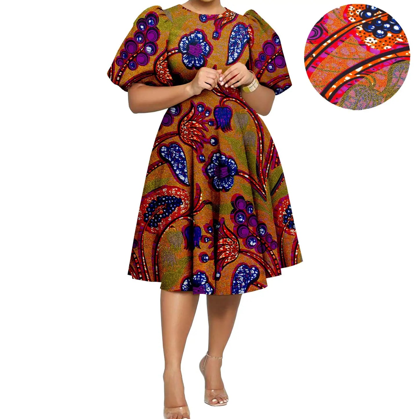 African Clothes for Women Girl Lady Dress Skirt Short Bubble Sleeve Blow the Knee Fashion Causal Bazin Riche Ankara Y2325085