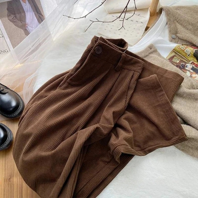 Thin/Thick Winter Lined Wide Leg Pants CasualThicken Warm Baggy Sweatpants Women HighWaist Korean Lamb Fluff Straight Pantalones