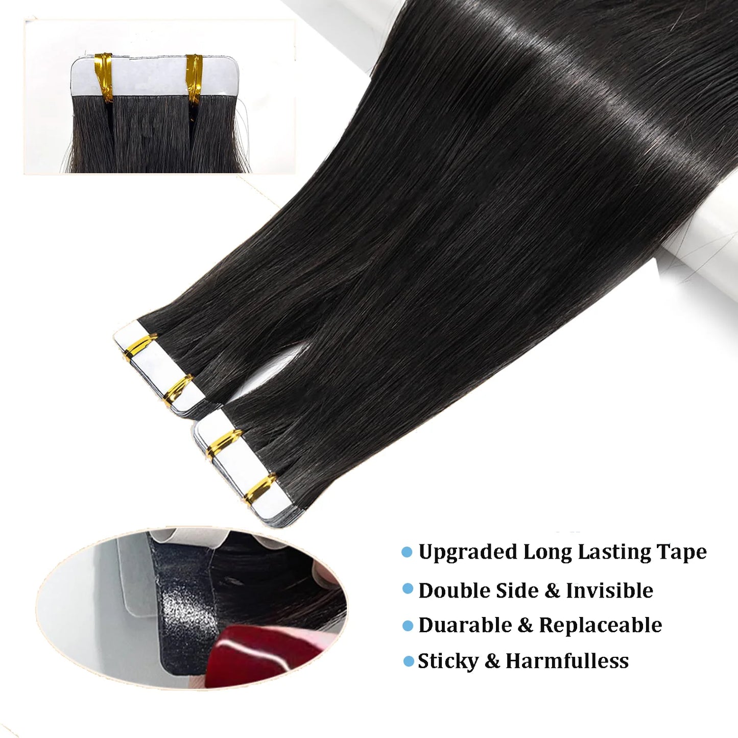 Tape In Hair Extensions Remy 100 Human Hair Straight Seamless Skin Weft Tape Hair Extensions Natural Black Hair For Women