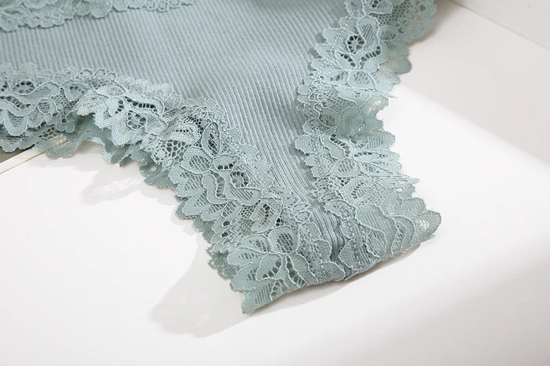 Lace Seamless Brazilian Panties Ribbed Cotton Low Waist Women's Panties Breathable Girls Underwear Plus Size Lingerie S-XL