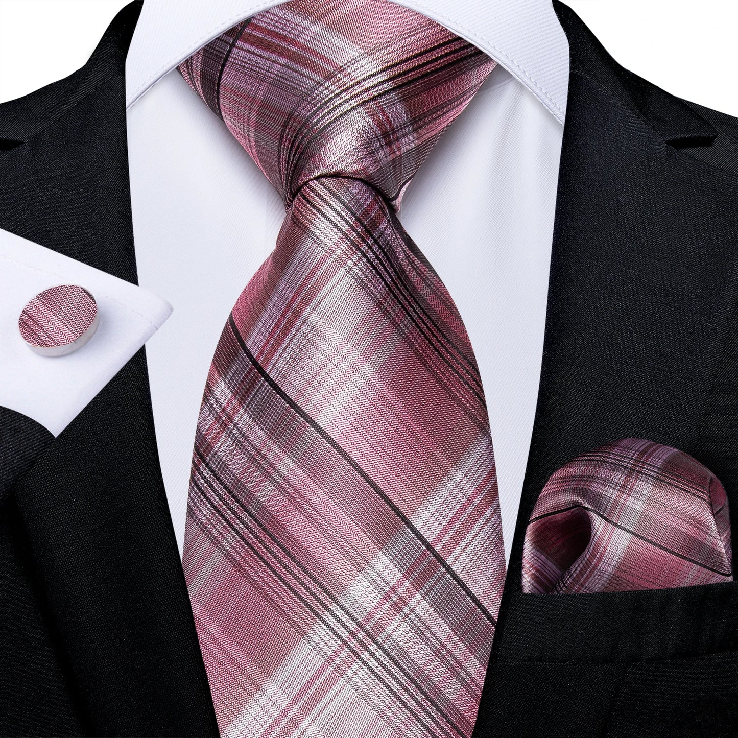 Dark Red Plaid Silk Ties for Men Classic 8cm Business Wedding Party Accessories Pocket Square Cufflinks Gift DiBanGu Dropship BAZAARHUBO