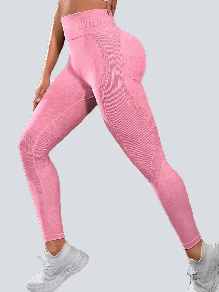 Women Seamless Gym High Waist Yoga Pants Hip Lifting Outdoor Sports Tight Waist Letter Sand Washed Pants Exercise Yoga Leggings
