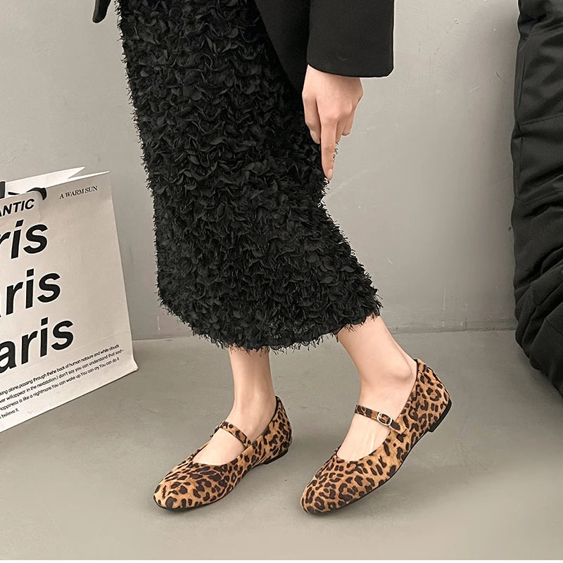 Leopard Print Women Loafers Flats Fashion Shallow Shoes 2026 Spring Ladies Elegant Soft Sole Mary Jane Shoes